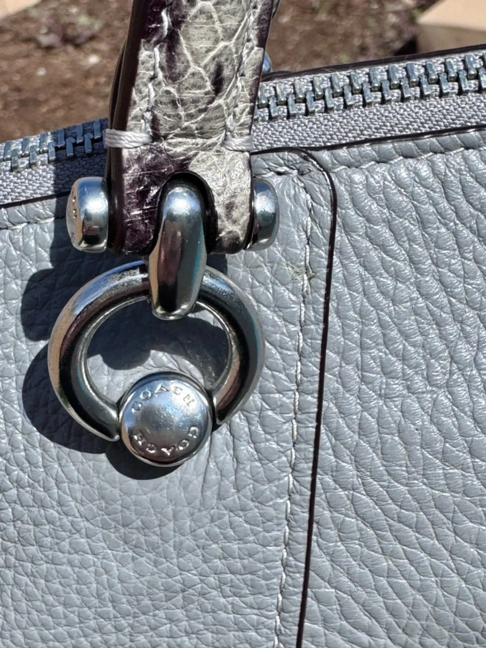 Coach Kacey Satchel grey pebble leather snake-embossed handle and strap EUC - Picture 13 of 17